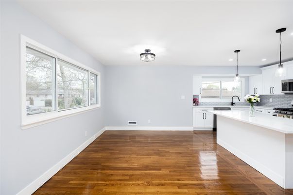 Interior, Kitchen, Pendant Lights, Recessed Lighting, Wood Texture Flooring