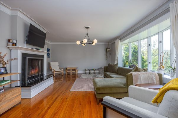 Dining room, Fireplace, Interior, Living room, Pendant Lights, Wood Texture Flooring
