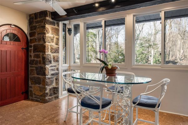 Dining room, Interior, Recessed Lighting, Stone Walls