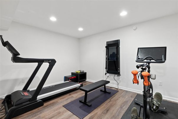 Fitness Equipment, Interior, Recessed Lighting, Wood Texture Flooring