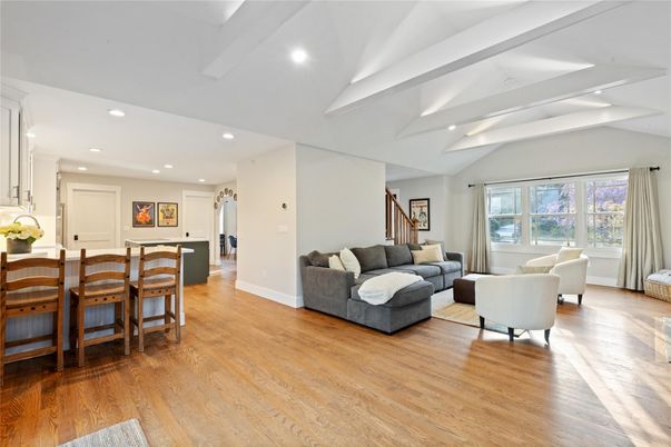 Interior, Kitchen, Living room, Recessed Lighting, Wood Texture Flooring