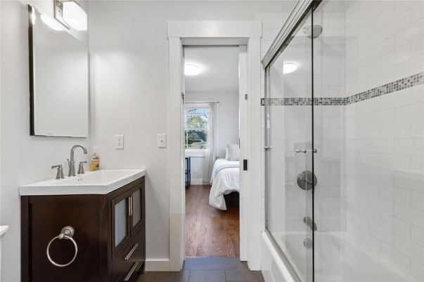 Bathroom, Bedroom, Glass Shower, Interior, Wood Texture Flooring
