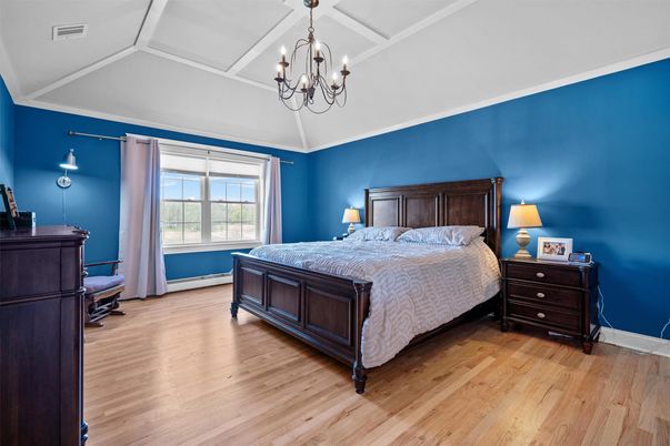 Bedroom, Chandelier, Interior, Wood Texture Flooring