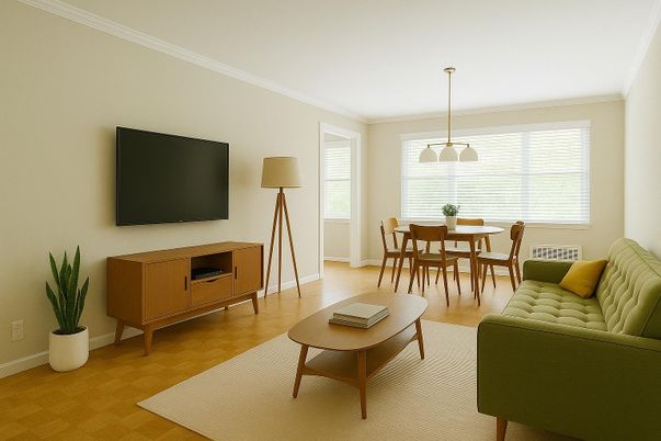 Dining room, Interior, Living room, Pendant Lights, Wood Texture Flooring