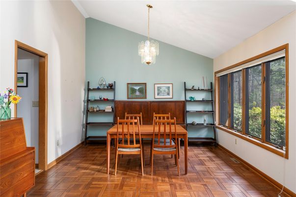 Chandelier, Dining room, Interior, Pendant Lights, Wood Texture Flooring