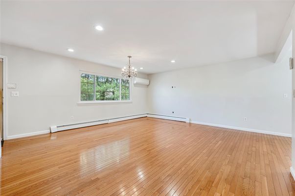 Chandelier, Empty room, Interior, Recessed Lighting, Wood Texture Flooring