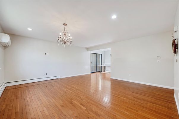 Chandelier, Empty room, Interior, Recessed Lighting, Wood Texture Flooring
