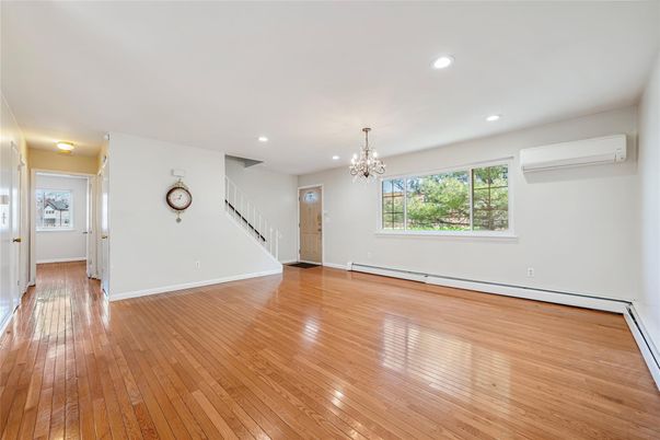 Chandelier, Empty room, Interior, Recessed Lighting, Wood Texture Flooring