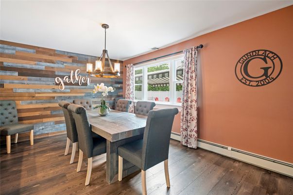 Dining room, Interior, Pendant Lights, Wood Texture Flooring, Wooden Walls