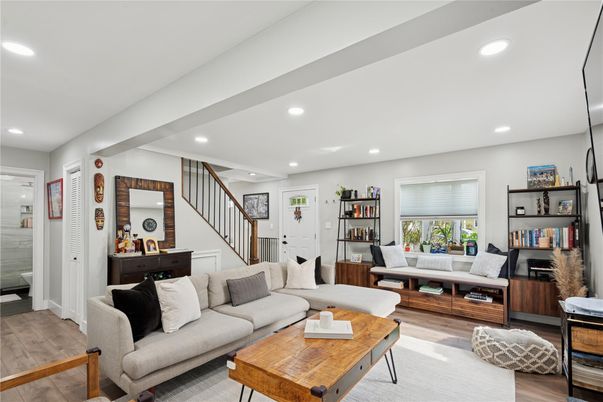 Interior, Living room, Recessed Lighting, Wood Texture Flooring