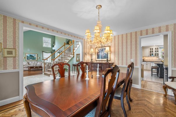 Chandelier, Dining room, Interior, Wood Texture Flooring