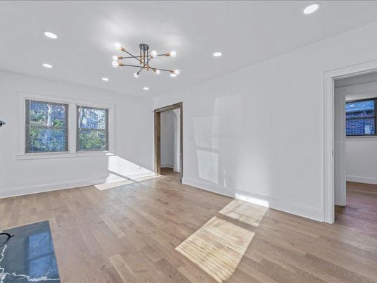 Empty room, Interior, Pendant Lights, Recessed Lighting, Wood Texture Flooring