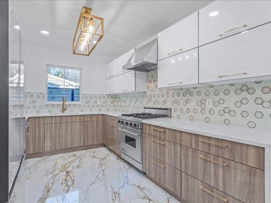 Interior, Kitchen, Marble, Recessed Lighting, Stainless Steel Appliances
