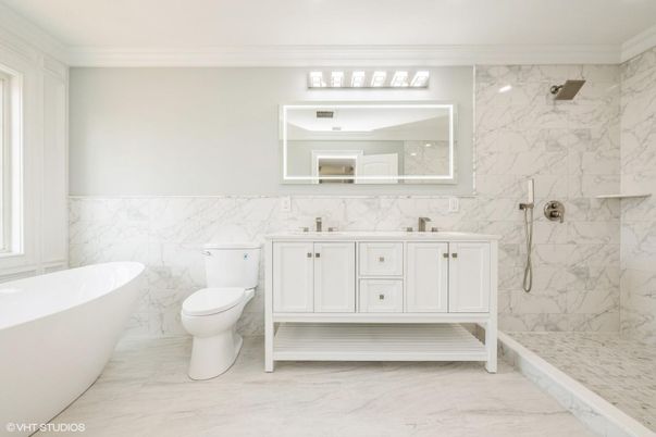 Bathroom, Dual Sink Vanities, Free Standing Baths, Interior, Marble, Marble Walls