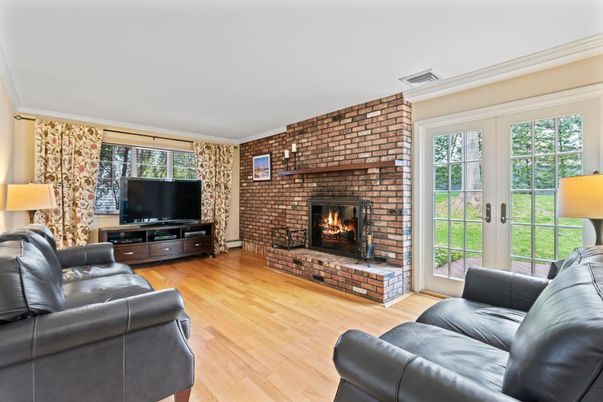 Fireplace, Interior, Living room, Stone Walls, Wood Texture Flooring