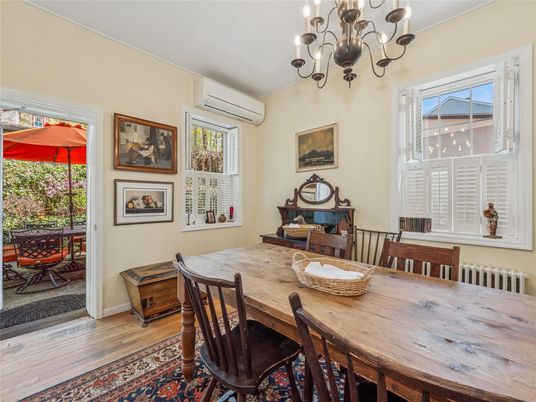 Chandelier, Dining room, Interior, Wood Texture Flooring