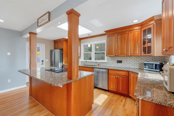 Interior, Kitchen, Pendant Lights, Recessed Lighting, Wood Texture Flooring