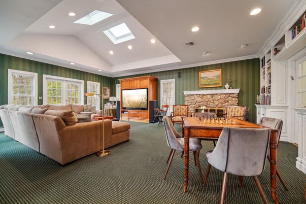 Dining room, Fireplace, Interior, Living room, Recessed Lighting