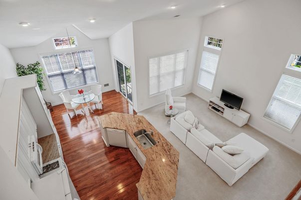 Dining room, Interior, Living room, Recessed Lighting, Wood Texture Flooring