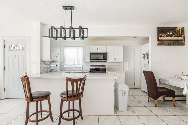 Interior, Kitchen, Marble, Pendant Lights, Stainless Steel Appliances