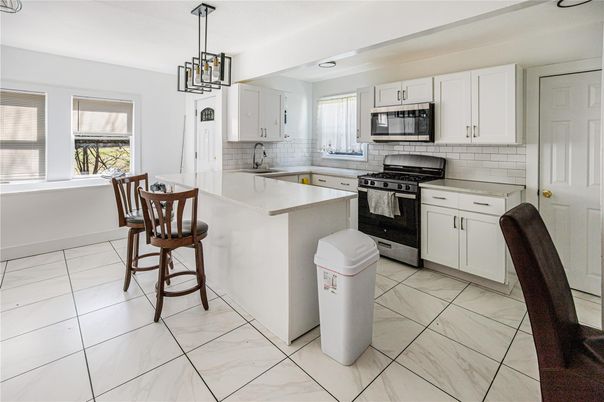 Interior, Kitchen, Marble, Pendant Lights, Stainless Steel Appliances