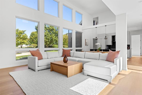 Interior, Kitchen, Living room, Pendant Lights, Wood Texture Flooring