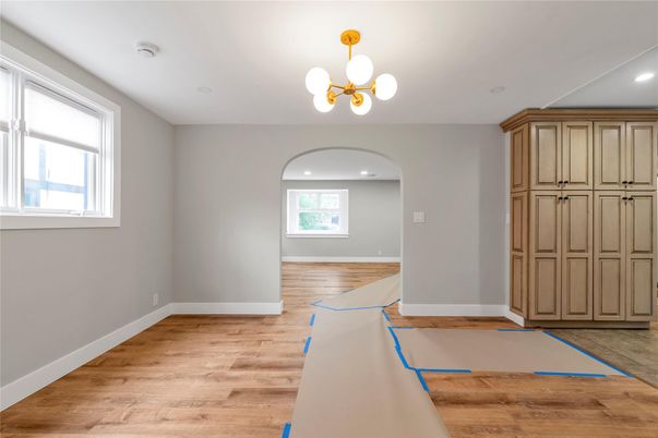Empty room, Interior, Pendant Lights, Recessed Lighting, Wood Texture Flooring