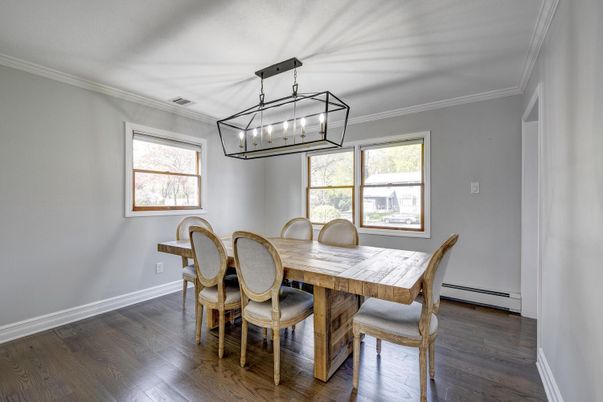 Chandelier, Dining room, Interior, Wood Texture Flooring