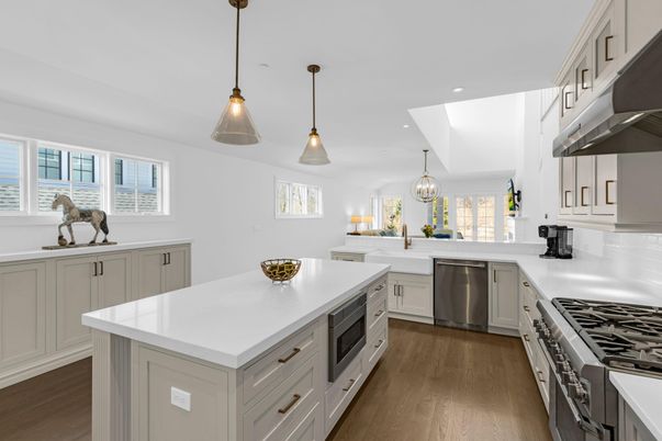 Chandelier, Interior, Kitchen, Pendant Lights, Recessed Lighting, Stainless Steel Appliances, Wood Texture Flooring