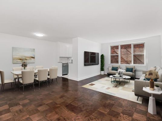 Dining room, Interior, Kitchen, Living room, Recessed Lighting, Wood Texture Flooring