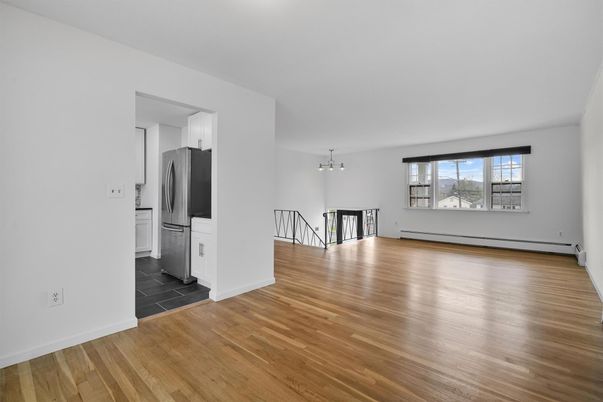 Empty room, Interior, Kitchen, Pendant Lights, Wood Texture Flooring
