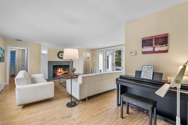 Fireplace, Interior, Living room, Piano, Wood Texture Flooring