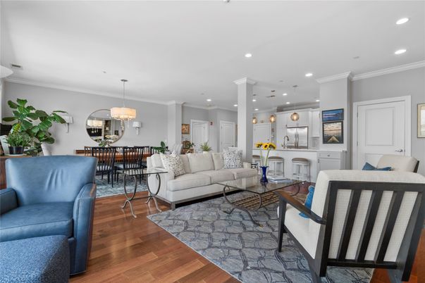 Dining room, Interior, Kitchen, Living room, Pendant Lights, Recessed Lighting, Wood Texture Flooring