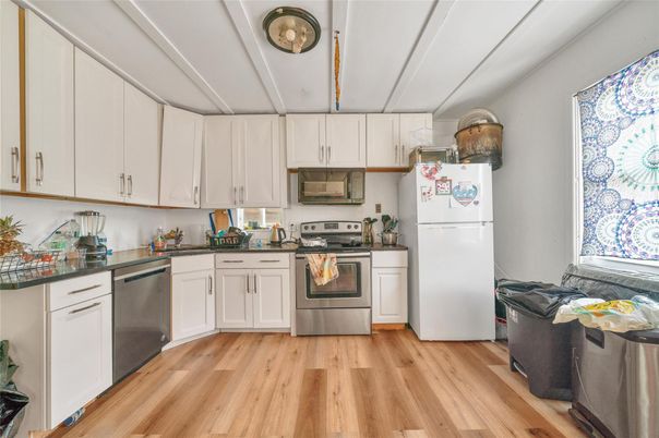 Interior, Kitchen, Stainless Steel Appliances, Wood Texture Flooring