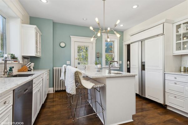 Interior, Kitchen, Pendant Lights, Recessed Lighting, Wood Texture Flooring