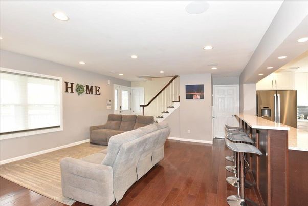 Interior, Kitchen, Living room, Recessed Lighting, Stainless Steel Appliances, Wood Texture Flooring