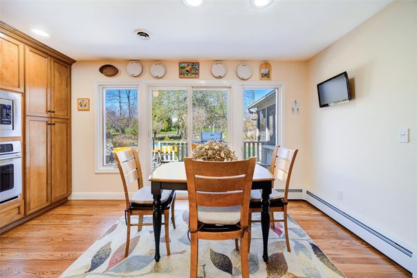 Dining room, Interior, Recessed Lighting, Wood Texture Flooring