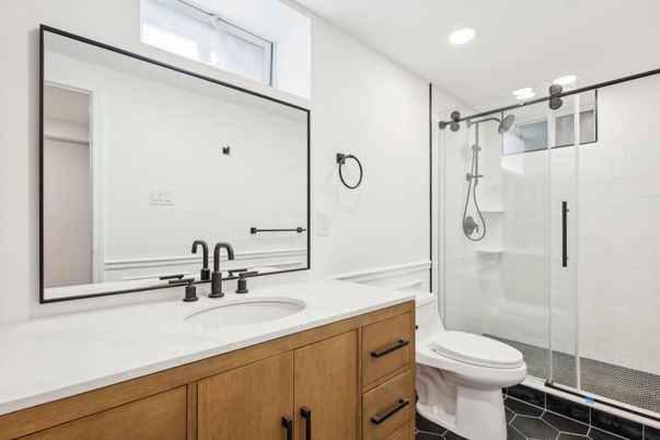 Bathroom, Glass Shower, Interior, Recessed Lighting