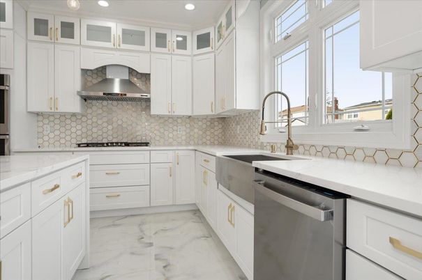 Interior, Kitchen, Marble, Recessed Lighting, Stainless Steel Appliances