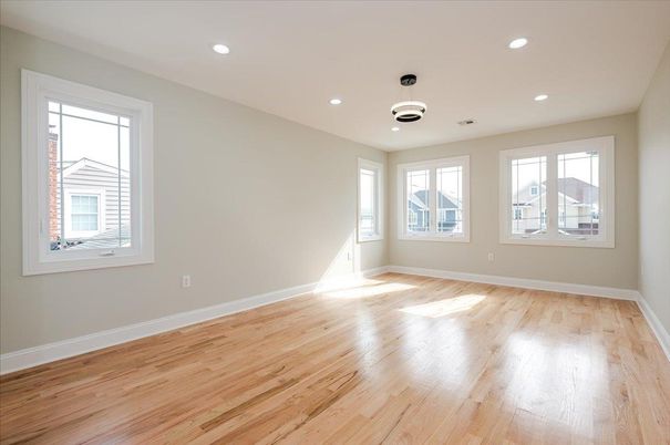 Empty room, Interior, Pendant Lights, Recessed Lighting, Wood Texture Flooring