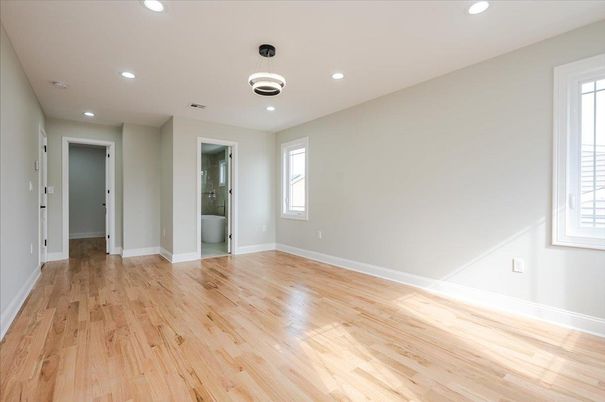 Empty room, Interior, Pendant Lights, Recessed Lighting, Wood Texture Flooring