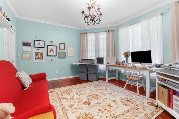 Chandelier, Home Office, Interior, Wood Texture Flooring