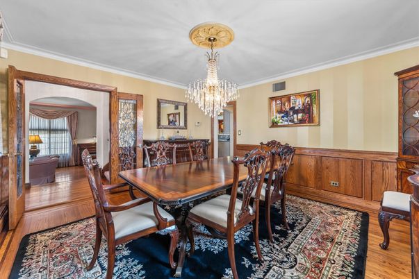 Chandelier, Dining room, Interior, Wood Texture Flooring