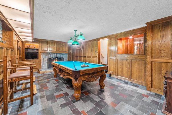 Billiard Table, Fireplace, Game Room, Interior, Wooden Walls