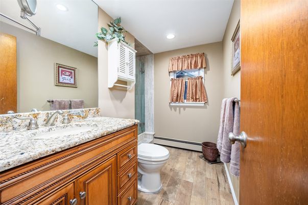 Bathroom, Interior, Recessed Lighting, Wood Texture Flooring