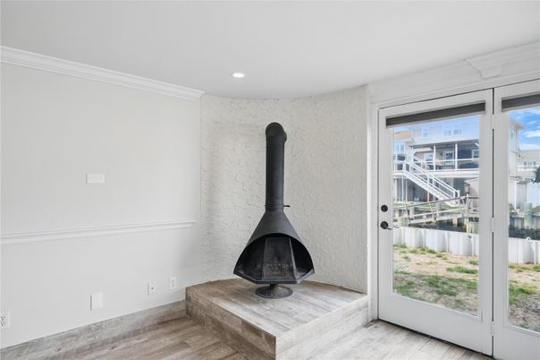 Fireplace, Interior, Recessed Lighting, Wood Texture Flooring