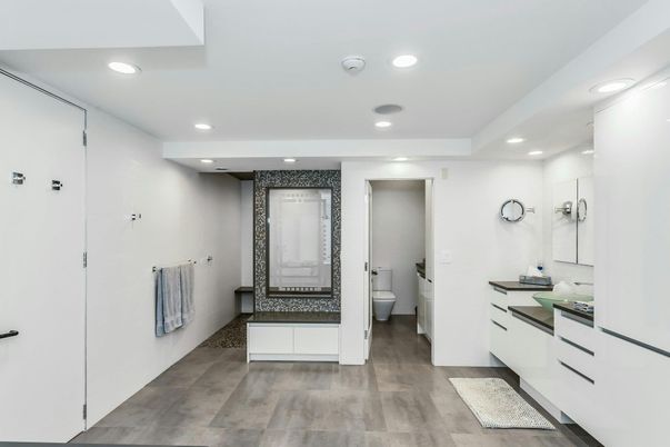Bathroom, Dual Sink Vanities, Glass Shower, Interior, Recessed Lighting