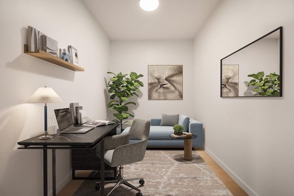 Home Office, Interior, Recessed Lighting, Wood Texture Flooring