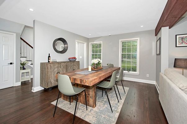 Dining room, Interior, Recessed Lighting, Wood Texture Flooring
