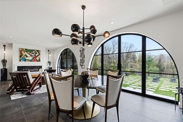 Dining room, Fireplace, Interior, Living room, Pendant Lights, Recessed Lighting